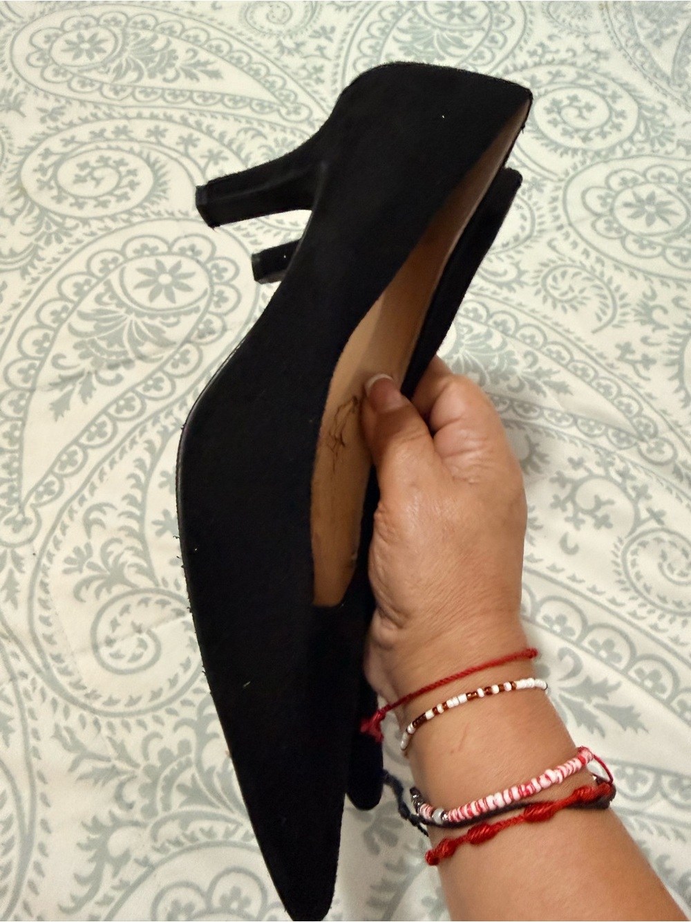 Trotters Black Suede Pointed Toe Kitten Heels